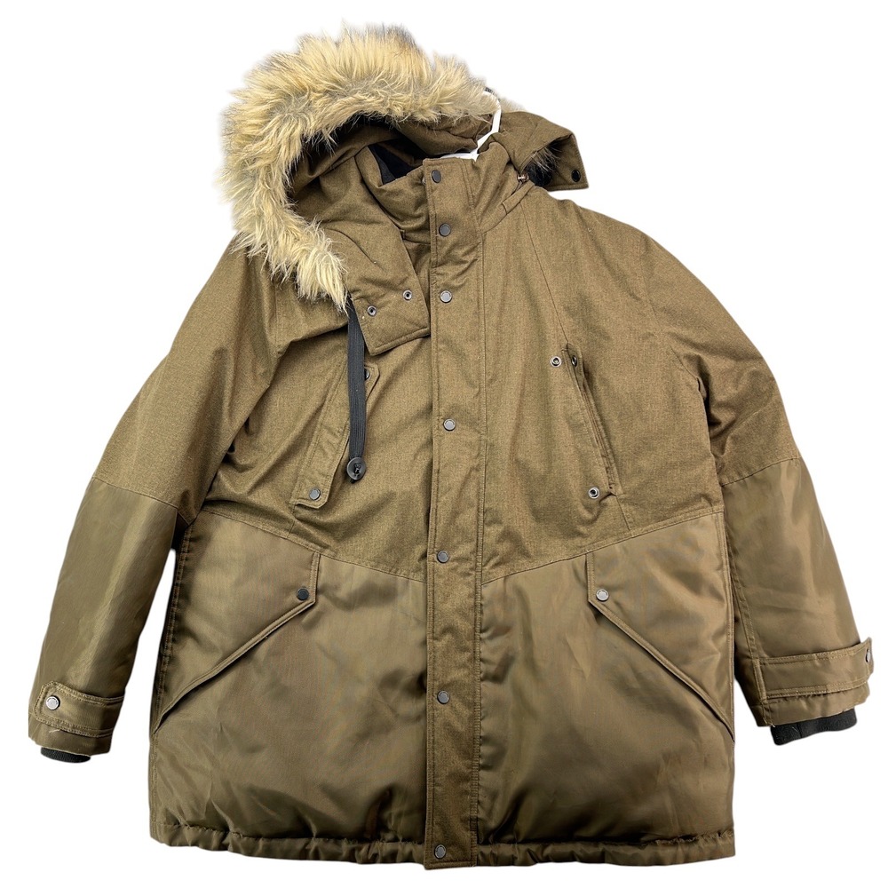 Marc New York Andrew Marc Mens XXL Down Parka Faux Fur Hood Olive Brown Jacket